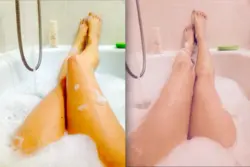 Көбікпен жабылған ваннадағы аяқтардың фотосы