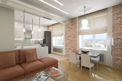 Interior Of A One-Room Apartment With A Kitchen And Living Room