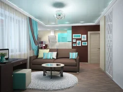 Living room interior in turquoise beige tones