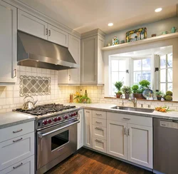 Kitchen interior if the stove is near the window