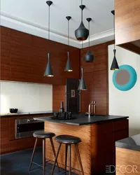 Pendant Lamps Above The Bar Counter In The Kitchen In The Interior