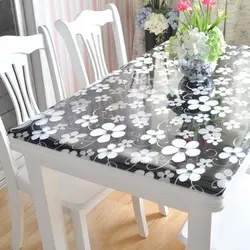 Tablecloth on the table liquid glass for the kitchen photo