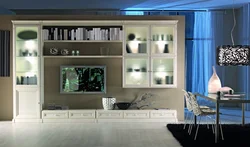 Wardrobe with glass in the living room in a modern style photo