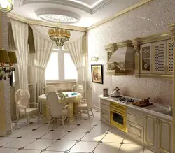 Обои для кухни в интерьере классика