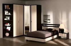 Small bedroom design with corner wardrobe