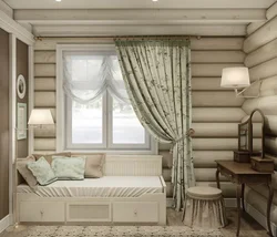 Bedroom design with a window in a wooden house