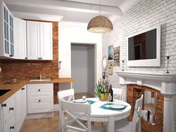 Kitchen design with white bricks