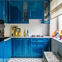 Blue apron for kitchen interior