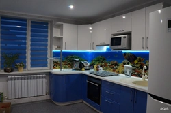 Blue apron for kitchen interior