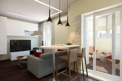 Room with two zones, kitchen and living room photo
