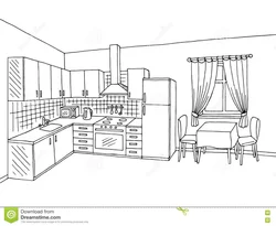 House Interior Drawing Kitchen