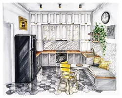 House interior drawing kitchen
