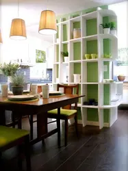 Shelves for flowers in the kitchen interior