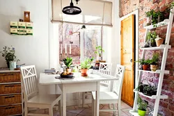 Shelves for flowers in the kitchen interior