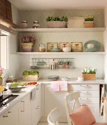 Shelves for flowers in the kitchen interior