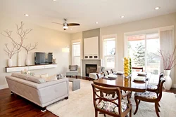 Living room interior with kitchen to be painted