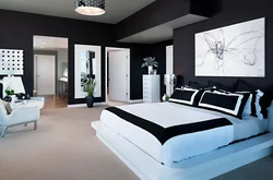 Bedroom interior in black and white colors