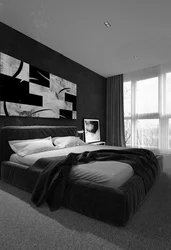 Bedroom interior in black and white colors