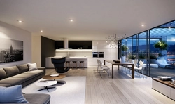 Living room in a modern style in the house photo