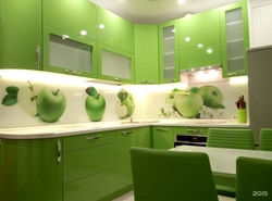 Kitchen design with green wallpaper