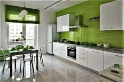 Kitchen design with green wallpaper