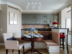 Kitchen interior with sofa and round table