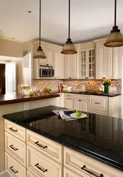 Kitchen design with brown countertop