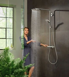 Bath shower with rain shower and faucet photo
