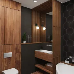 Bathtub with PVC wood panels photo