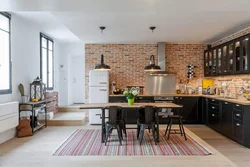 Loft style wallpaper in the kitchen interior