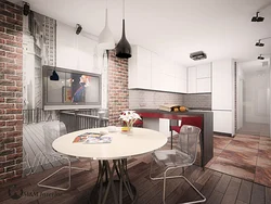 Mətbəx interyerində loft üslubunda divar kağızı