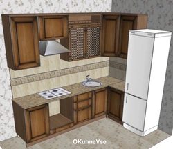 Угловая кухня дизайн с холодильником у двери