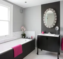 What color goes with gray in a bathroom interior