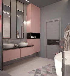 What color goes with gray in a bathroom interior