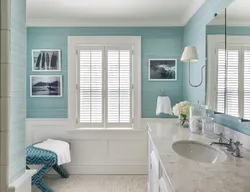 What color goes with gray in a bathroom interior