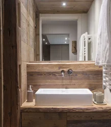 Bath interior with wooden countertop