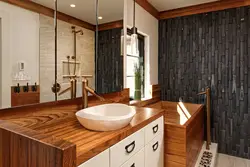 Bath interior with wooden countertop