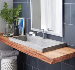 Bath interior with wooden countertop