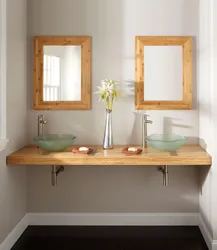 Bath interior with wooden countertop