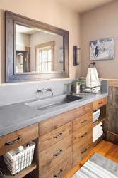 Bath interior with wooden countertop