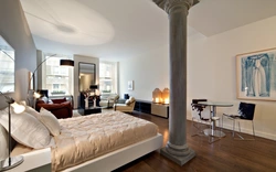 Column in the bedroom interior