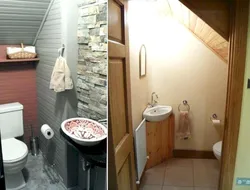 Evdə pilləkənlər altında vanna otağı dizaynı