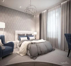 Bedroom in gray-brown color photo