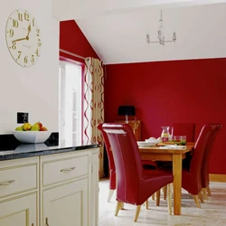 Wallpaper in the interior of a burgundy kitchen