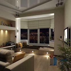 Living room design in an apartment with a balcony and window