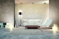 Textured plaster for walls photo in the living room interior photo