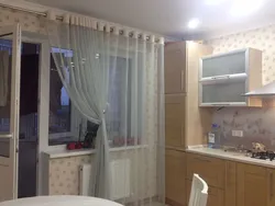 Curtains for the kitchen with a balcony door in a modern style photo