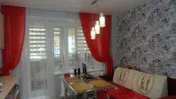 What kind of curtains for a red kitchen photo