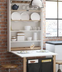 Shelves in the kitchen above the table in the interior