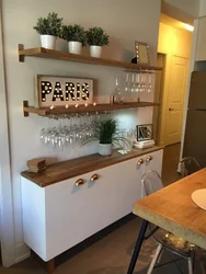 Shelves in the kitchen above the table in the interior